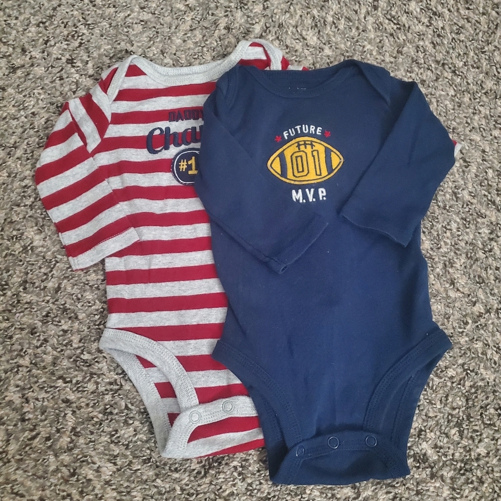 Baby Boy Football Long Sleeve Onesie- 3 Months